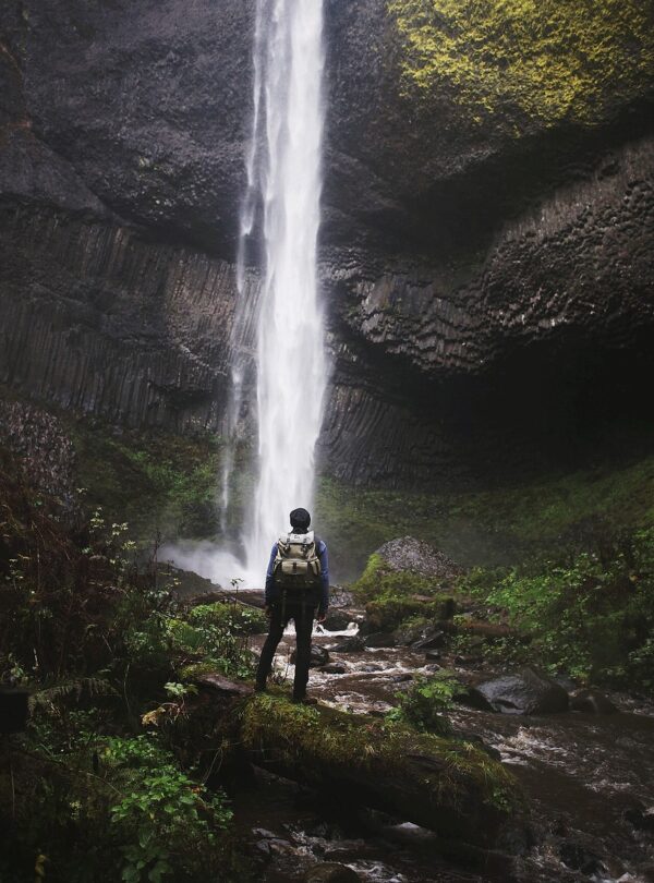 wilderness, waterfall, hiker