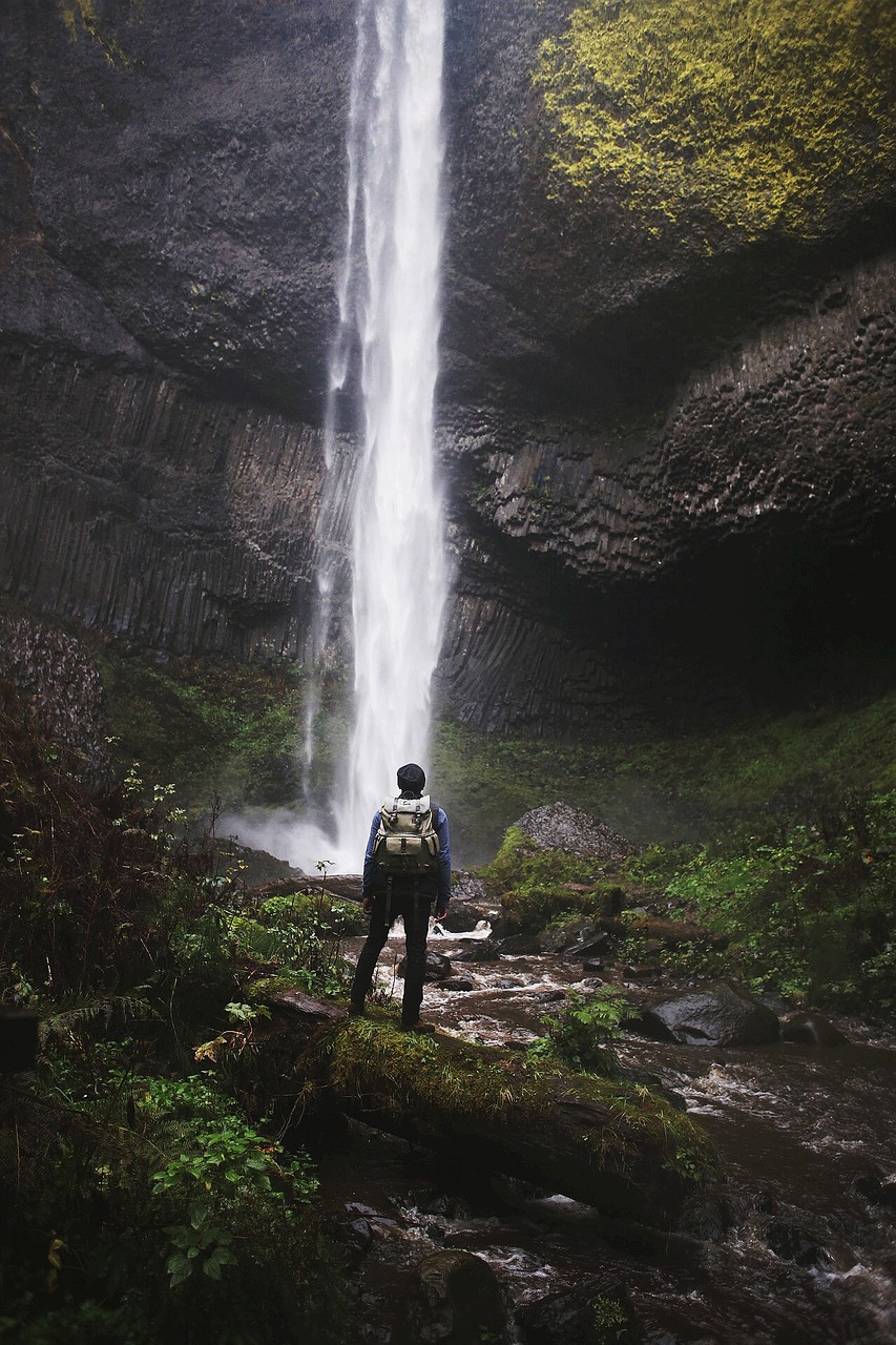wilderness, waterfall, hiker